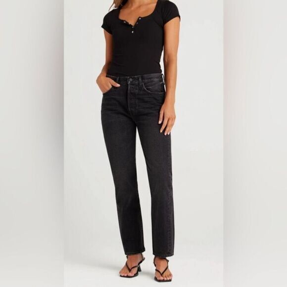 NWT EDWIN Women’s Tash 90s Relaxed Straight Leg Jeans Irony Black - Size 28 - Picture 1 of 7
